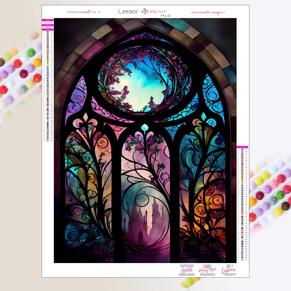 Landscape Diamond Painting Stained Window Glass Style Full Diamond Cross Stitch Mosaic Art Diamond Embroidery Home Wall Decor