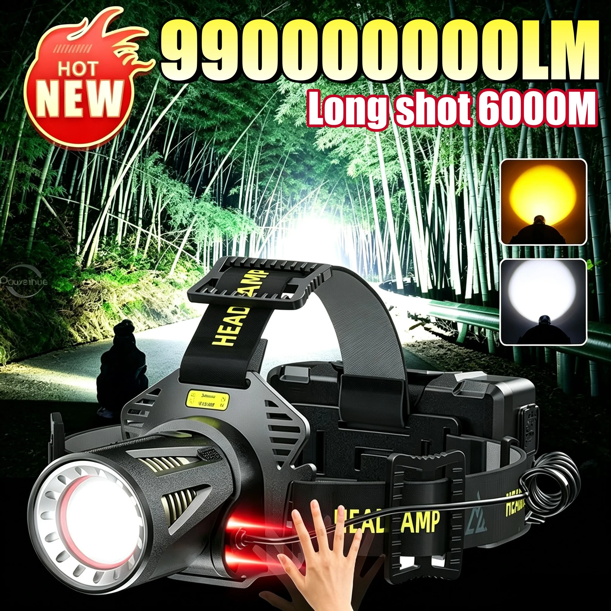 Super Bright IR Sensor Headlamp Long Shot Double Wick LED Headlight Rechargeable Headlight Waterproof For Camping Fishing Huntin
