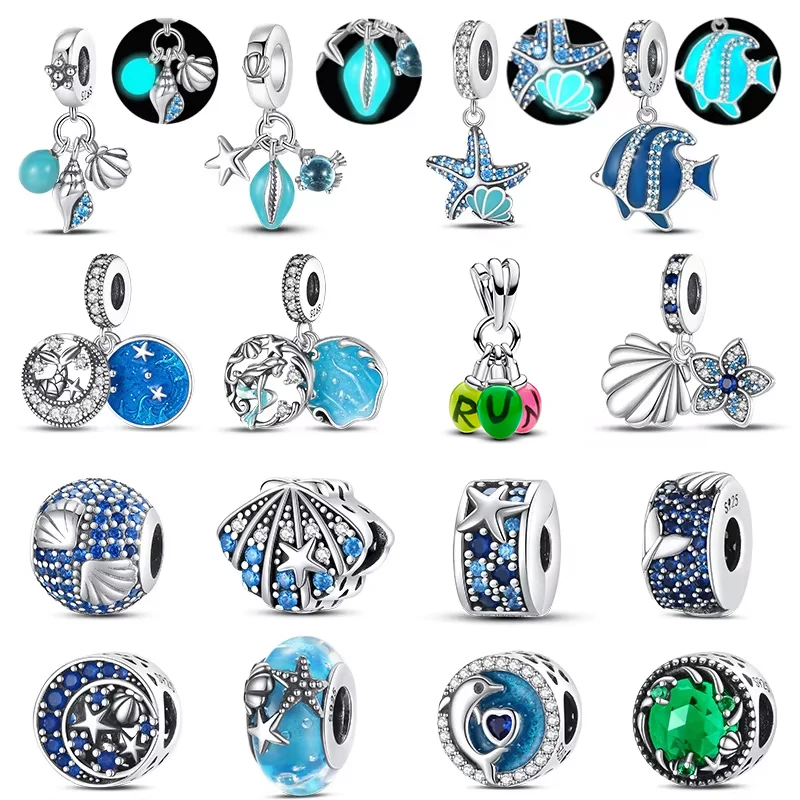 Cuentas de plata de ley 925 con forma de concha de pez que brillan en el océano, cuentas de la serie para pulsera Original de 3mm, joyería DIY, regalo de cumpleaños