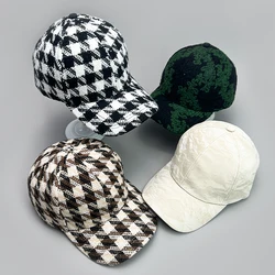 New Printed Check Flower Embroidery Baseball Hats Autumn and Winter Warm Men Women Color Blocking Fashion Versatile Retro Korean