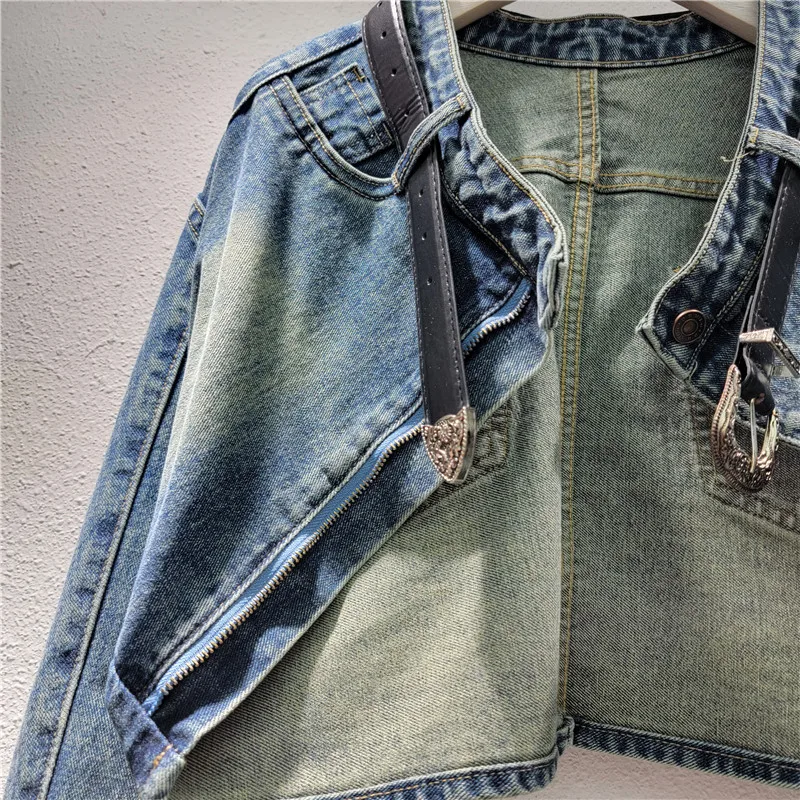 Tannt femmes manteau manches chauve-souris irrégulière courte veste en jean manteaux asymétrie mode décontracté bleu Denim manteaux pour les femmes 2025 nouveau