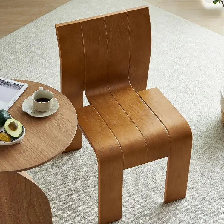 Curved wood chair dining chair log simple medieval designer special shape