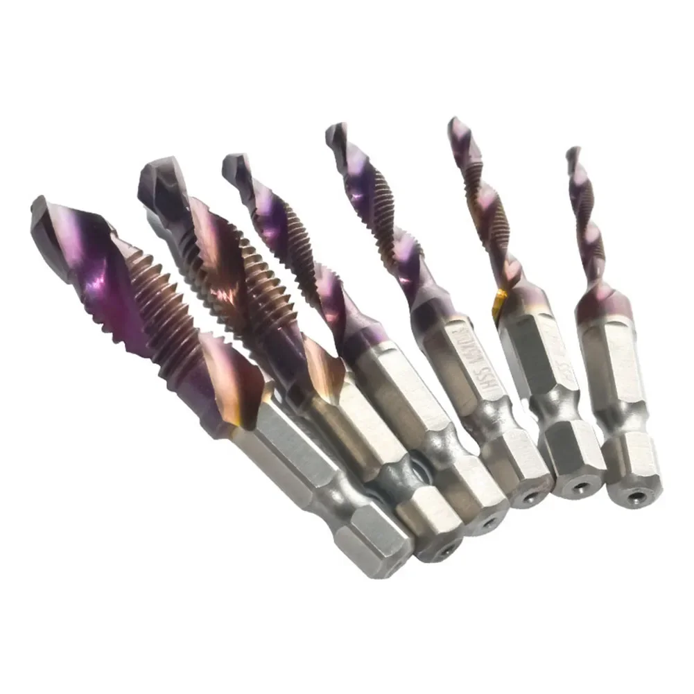 6pcs Tap Drill Bit Hex Shank HSS Screw Bit Screw Machine Compound Tap For M3-M10 For Bench Drills Woodworking Tools