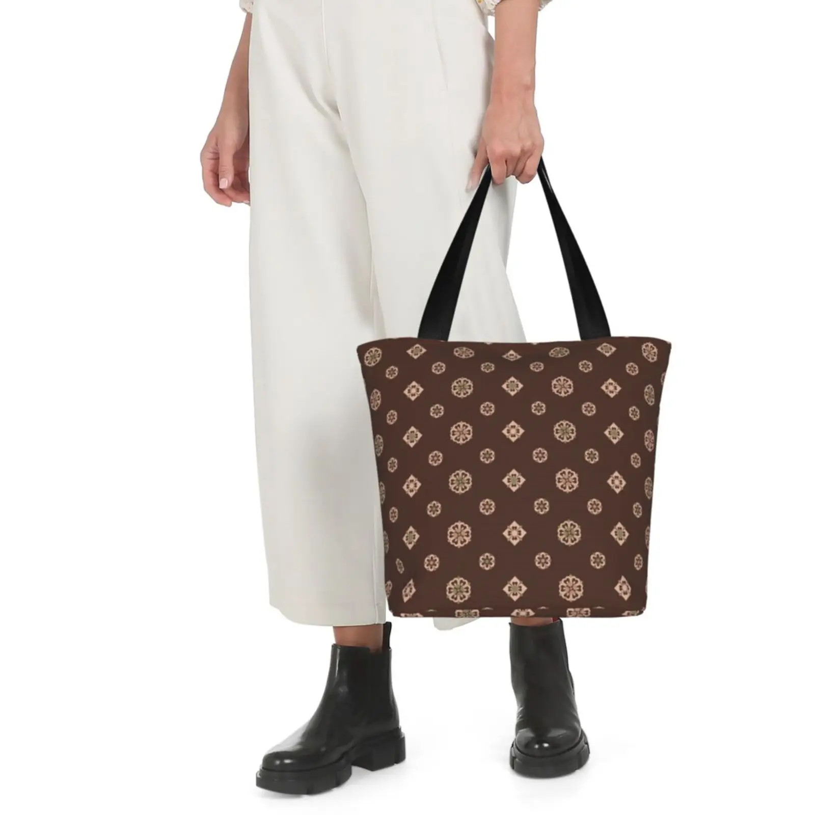 

Chinoiserie luxury Tote Bag Single Shoulder Shopping Grocery Bags Oxford Canvas Fashion Handbag with Zipper Women Gifts Girls