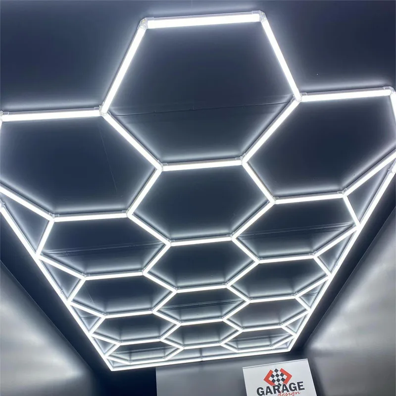 Hexagonal LED Night Light, Alumínio Honeycomb Garagem Luz de teto, Auto Detalhamento, Reparação Car Wash, Oficina, 110V-240V