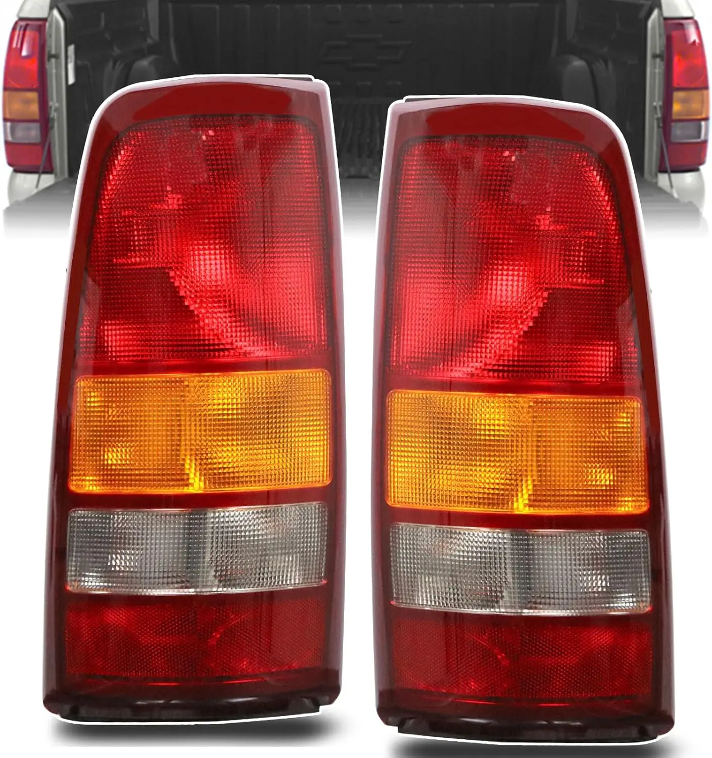 

Tail Lights for 1999-2006 Chevy Silverado & GMC Sierra 1500/2500/3500 HD, Rear Lamp Red Border, No Bulb