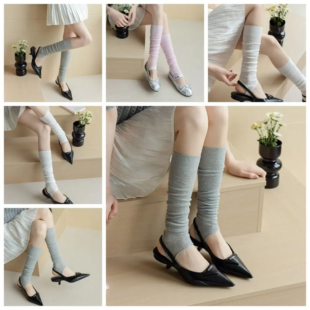 

Thick Simple Long Knee High Socks Vertical Stripes Ballet Style Calf Socks Mid-calf Solid Color JK Stockings Spring
