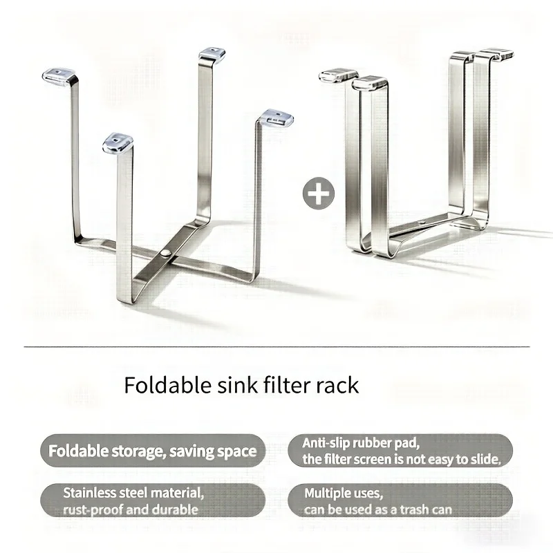

New Portable Foldable Stainless Steel Trash Can Holder, Space-Saving Kitchen Counter Storage Rack for Convenient Garbage Disposal and Storage – Hanging Organizer Accessory for Kitchen Countertops