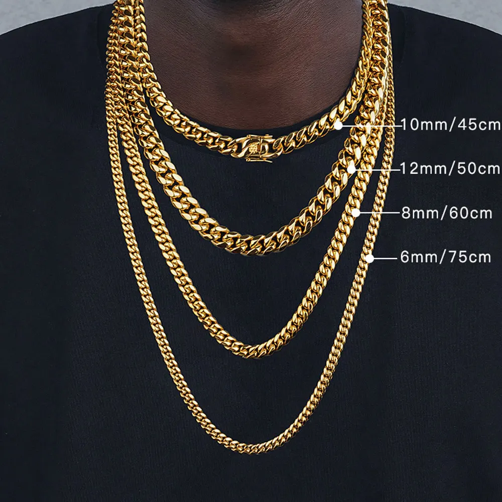 

6mm/8mm/10mm/12mm Hip-Hop High Polished Gold Color 316L Stainless Steel Curb Cuban Link Chain Necklace Gift For Men Jewelry