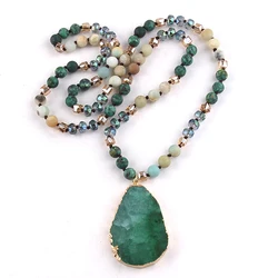 RH Fashion Bohemian Jewelry Accessory 8mm Stone/Glass Knotted Agt Stone Dorp Pendant Necklaces For Women
