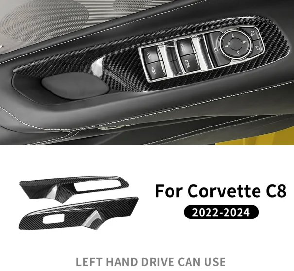 

Carbon Fiber Window Switch Frame With Convertible Buttons Left Hand Drive For Corvette C8 2020-2024 Real Sticker Car Accessories