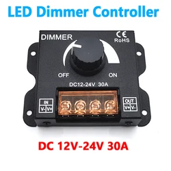 Interruptor dimmer LED ajustável, controlador para lâmpada de tira, escurecimento dimmer, regulador de tensão, DC 12V, 24 V, 30A, 360W