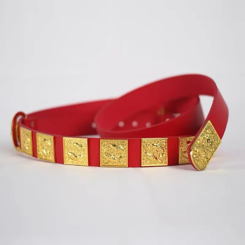 song-dynasty-hanfu-leather-belt-red-waist-belt-with-golden-fish-pattern-plaque-ancient-chinese-costume-accessory-for-men-histor