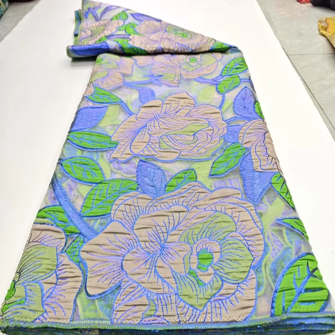 Latest 5 Yards Guinea Brocade Jacquard Fabric African Lace 2025 High Quality Nigerian Brocade Fabrics for Wedding Dress Hmd20102