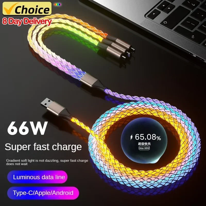 كابل بيانات ملون مضيء سريع الشحن ، 6A سوبر ، مناسب لـ Apple ، W ، شاوميو ، ممن لهم ، 1 إلى 3 سلك شحن #1