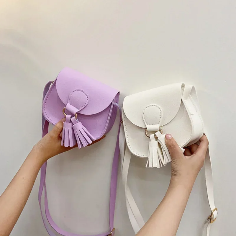 PU Leather Children Small Shoulder Bag Cute Princess Accessories Kids Coin Purse Handbags Cute Girls Baby Tassel Crossbody Bags