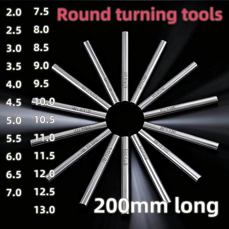 HSS White Steel Round Turning Cutter Round Bar Engraving Cutter Diameter 2mm3mm4mm5mm6mm7mm8mm9mm10mm12.0mm13.0Length 200mm