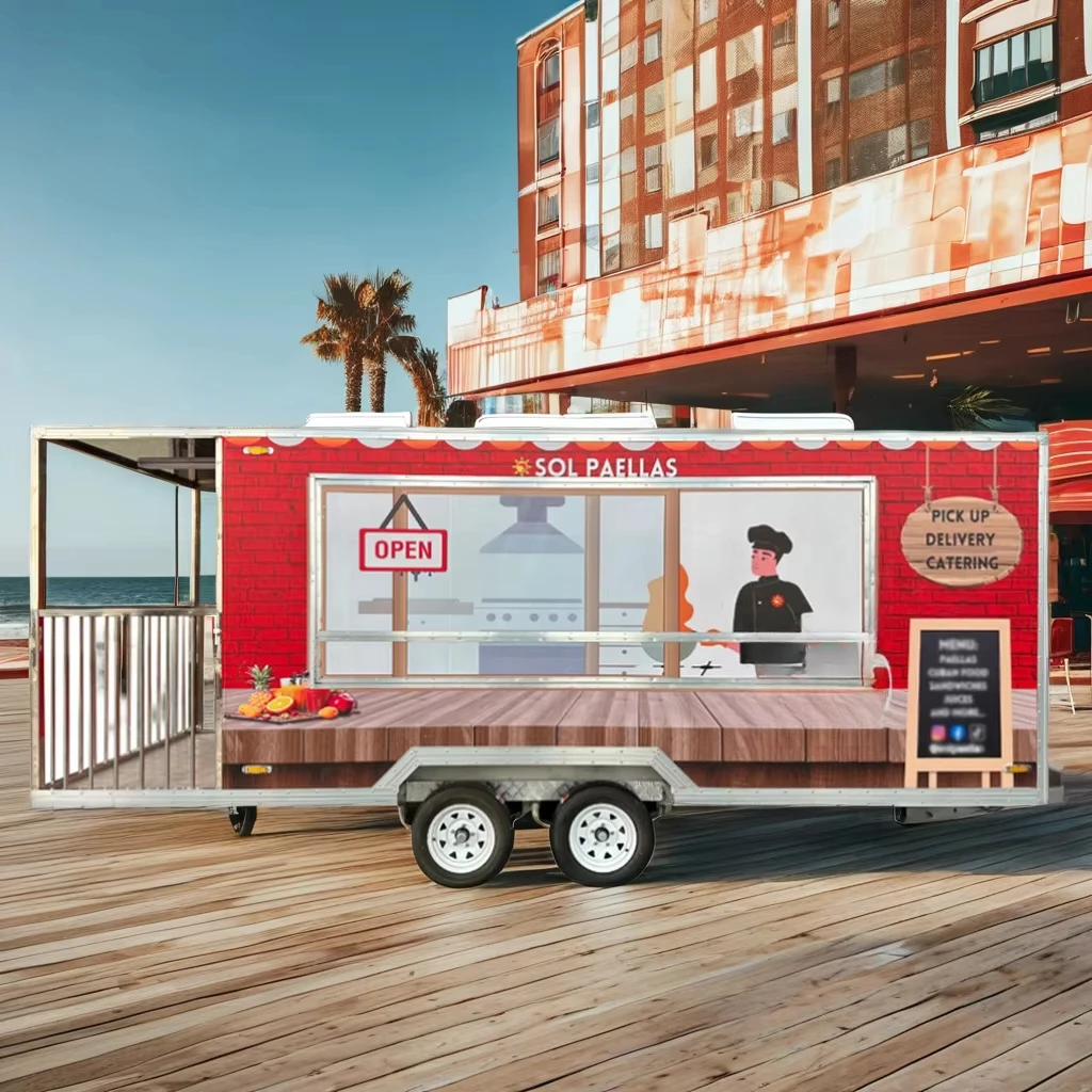 Custom Mobile Ice Cream Coffee Fast Food Carts Full Equipped Food Truck Food Trailer With Full Kitchen For Sale