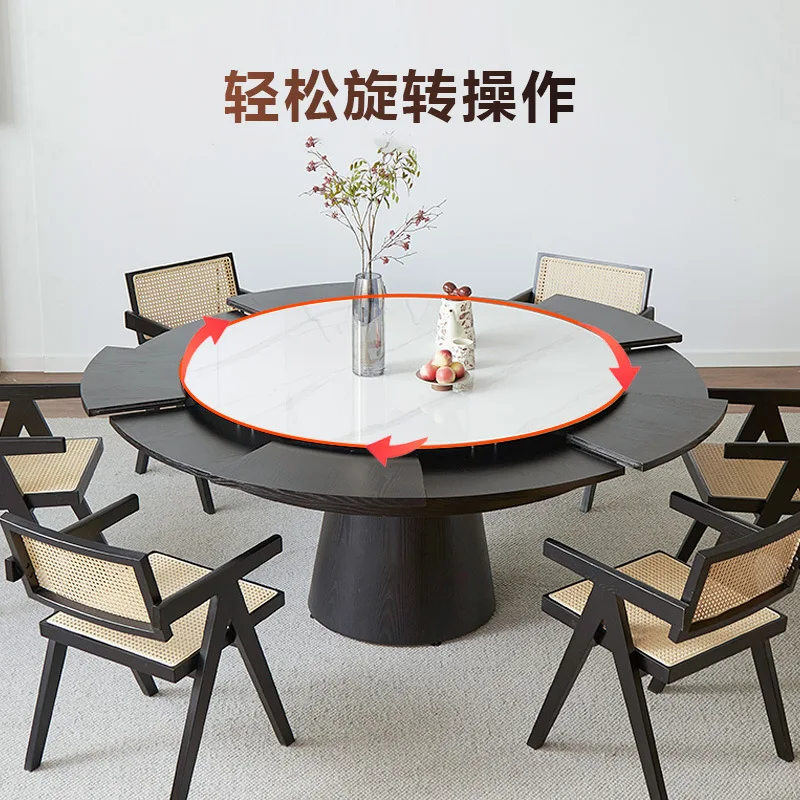 Black solid wood dining table Fletcher deformation dining table can be retractable and rotated to become large dining