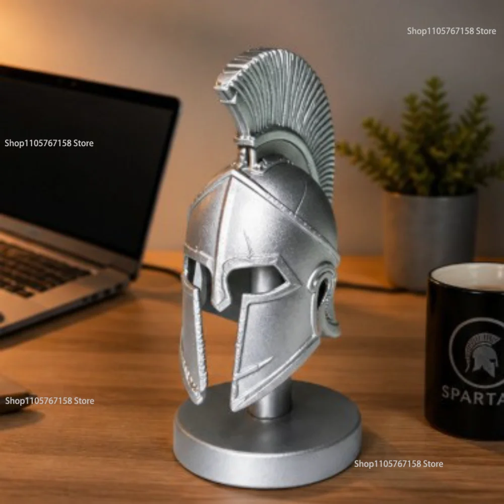 3D Print Mini Statue Silvery Helmet Odyssey Themed Warrior Helmet Desk Display Hobby Decor Ornament Gifts for Family Parties