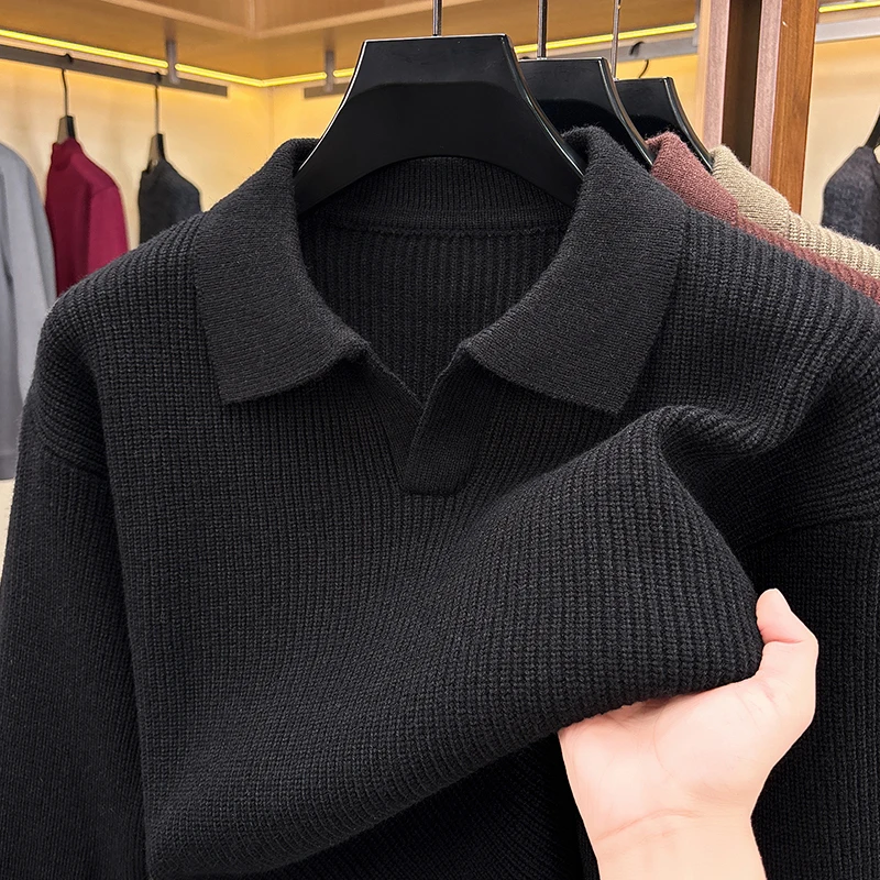 Autumn Winter Sweater Korean Casual Seagull Collar Solid Color Design High-End Brand Warm Simple Jacquard Men's Knitted Pullover