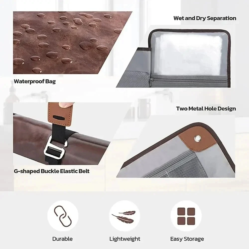 حقيبة أدوات الزينة للرجال منظم السفر حقيبة للحمل مقاومة للماء للحمام من جلد البولي يوريثان