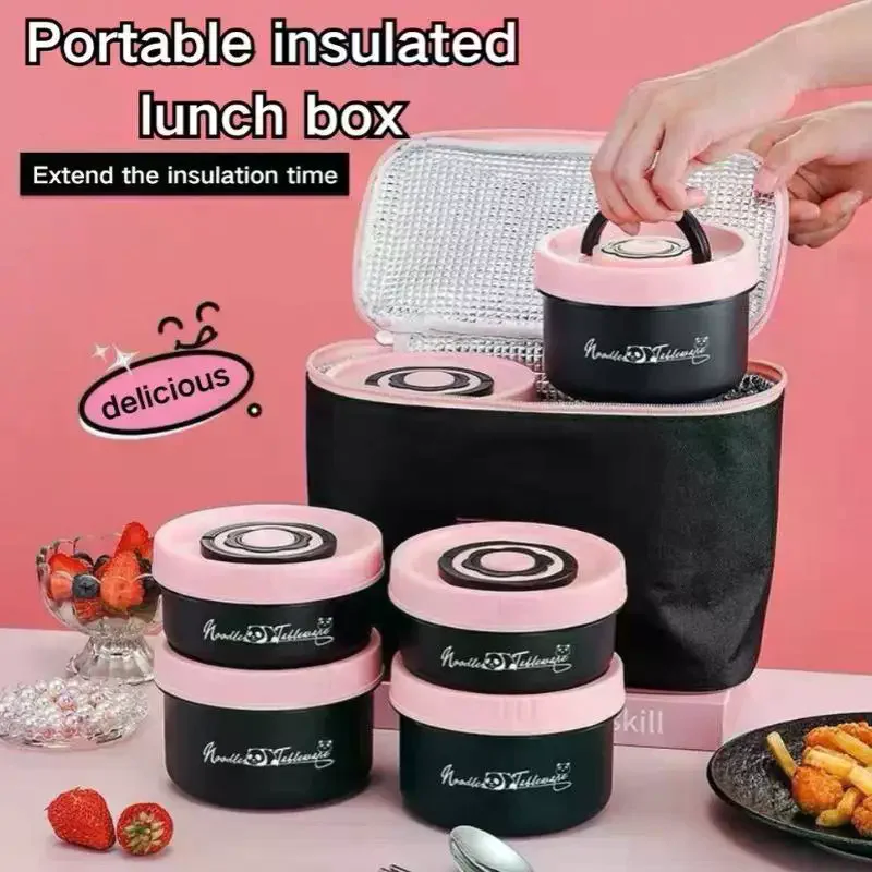 Thermal Insulated Lunch Box Reusable Stainless Steel Heated Bento Box Leak Resistant for Camping Picnic Travel Use