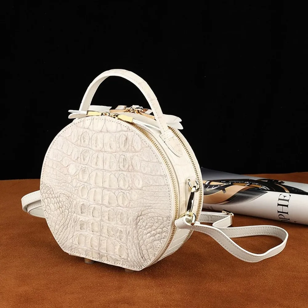 Authentic Crocodile Leather Women's Zipper Wallet Women's Handbag Genuine Crocodile Leather Women's White Shoulder Bag