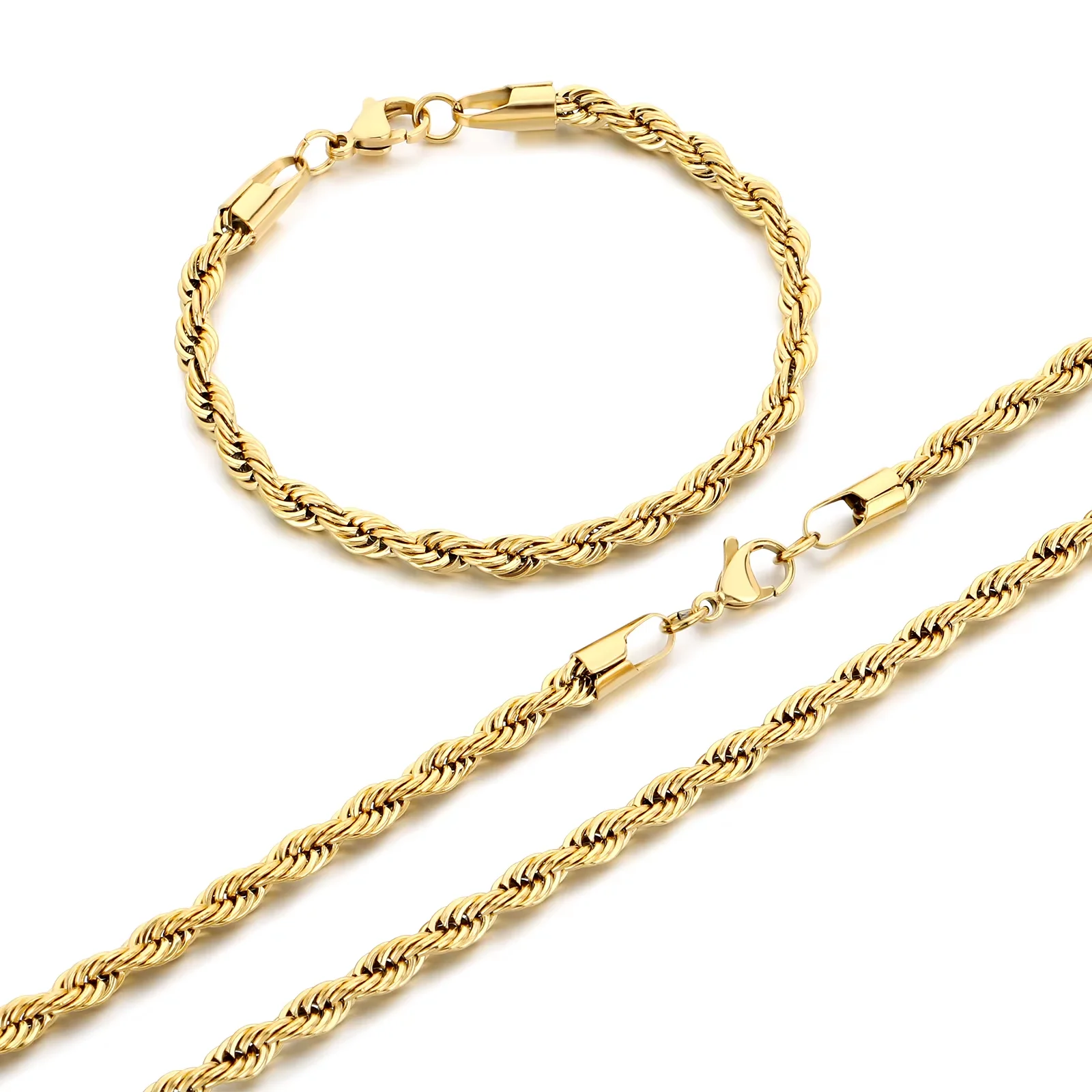 Fongten Classic Punk Fried Dough Twists Chain Fashionable Men's Stainless Steel Necklace Trendy Jewelry Banquet Gifts