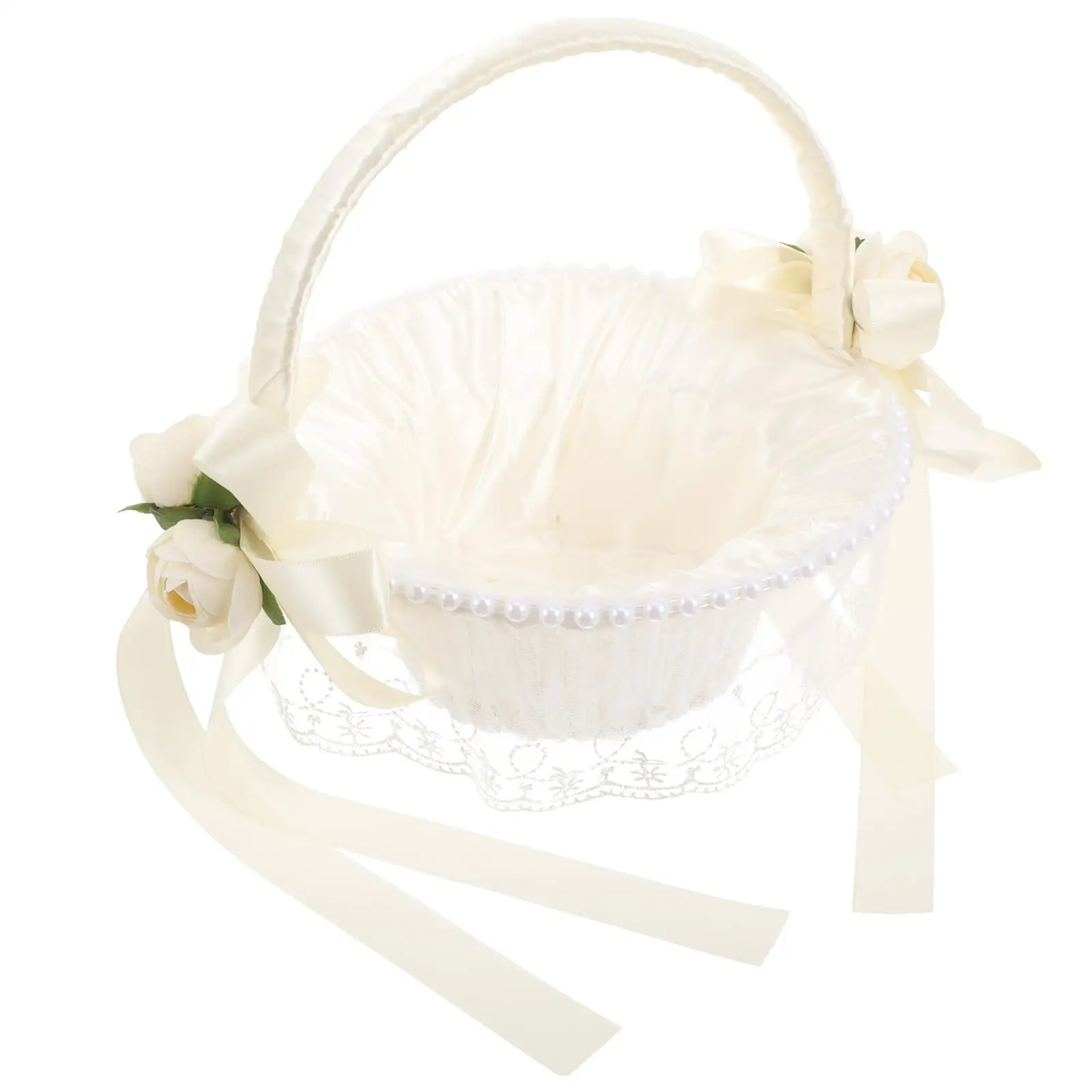 

Simulated Rose Wedding Basket White 5798 Decorative Flower Girl Baskets for Parties Bridal Shower Gifts Storage Petals
