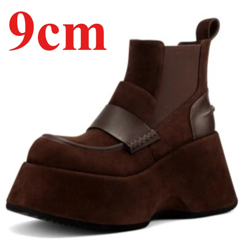 

Женские ботинки челси из овчины на толстой подошве 9 см, увеличивающие рост, осенне-зимние, удобные, повседневные, модные