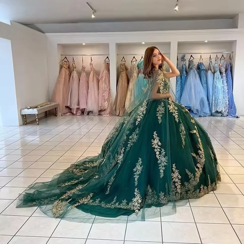 

Зеленые платья Charro Quinceanera, бальное платье с милой аппликацией, мексиканские милые платья 16, 15 Anos по индивидуальному заказу
