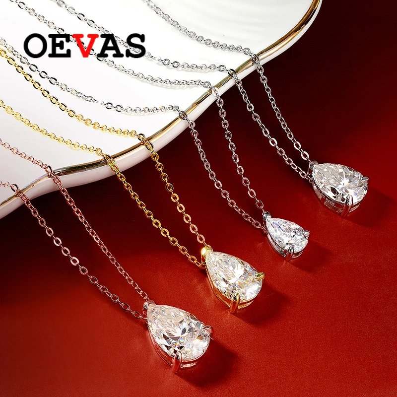 

OEVAS 100% 925 Sterling Silver 4/3/2/1CT Drop Water Moissanite Pendant Necklace for Women Sparkling Wedding Party Fine Jewelry