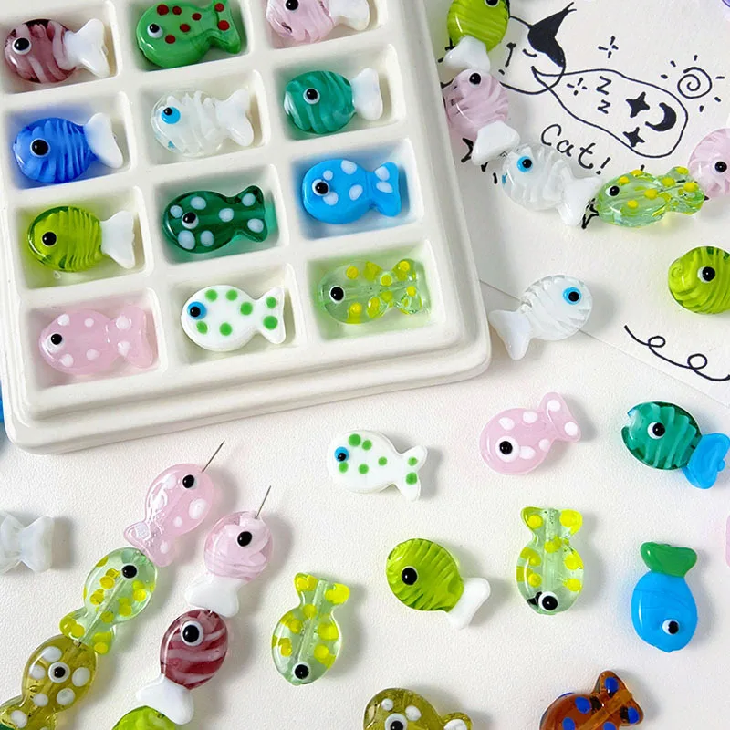 

10 шт., подвески из горячего стекла, подвески в горошек, подвески в виде рыбы, ожерелье ручной работы, серьги, разъемы для браслета, аксессуары для изготовления ювелирных изделий своими руками