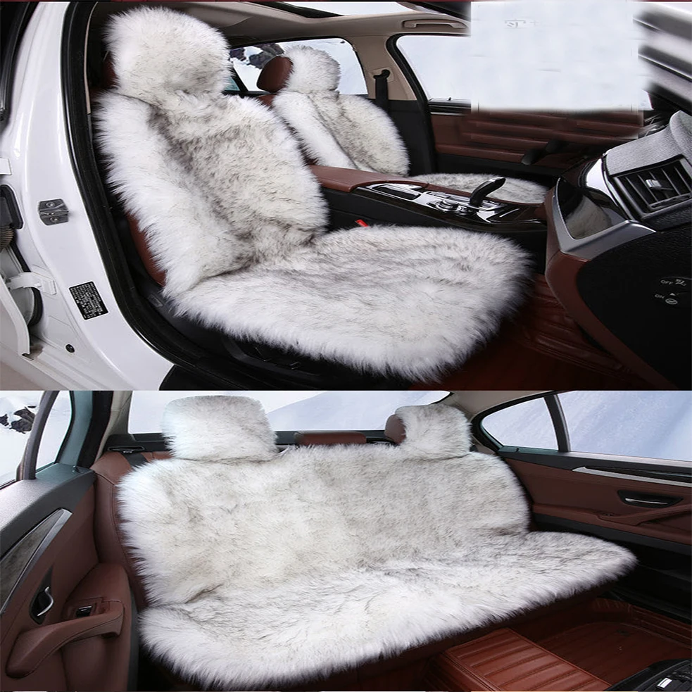 3Pcs Faux Sheepskin Car Seat Covers For Cars Full Set Long Wool Auto Artificial Car Cushion Plush Fur Seat Cover Unviersal