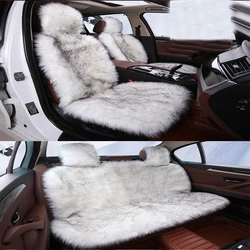 3Pcs Faux Sheepskin Car Seat Covers For Cars Full Set Long Wool Auto Artificial Car Cushion Plush Fur Seat Cover Unviersal