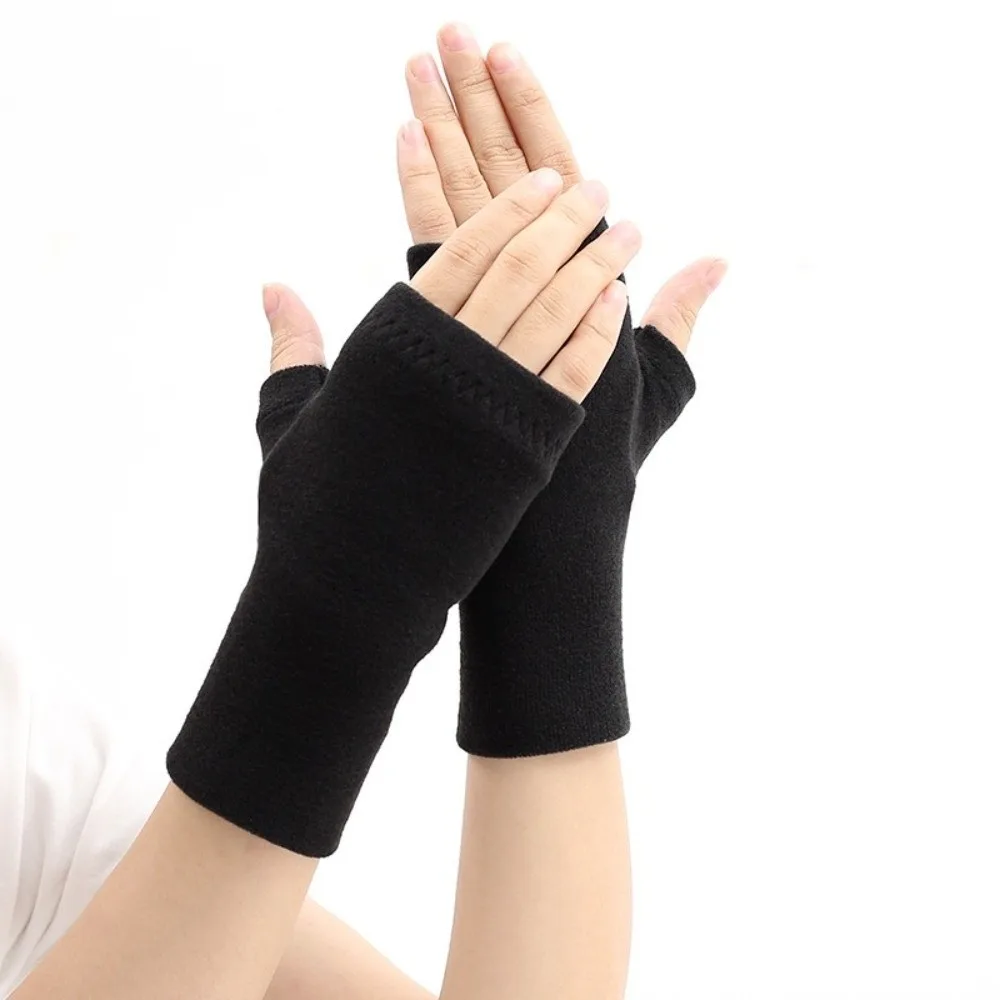 Solid Color Half Finger Gloves Warm Touchable Screen Office Bare Finger Gloves Coldproof Windproof Driving Mittens