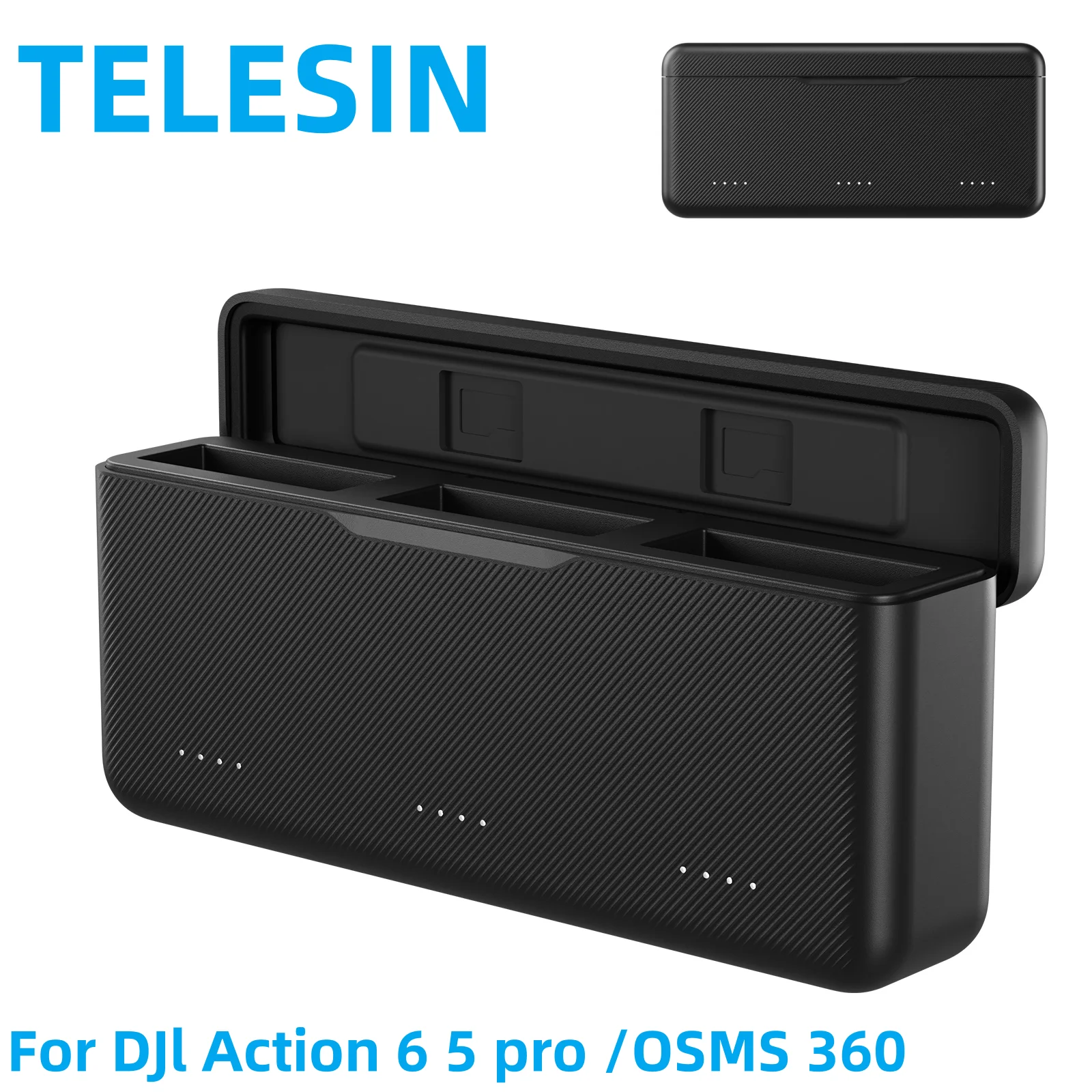 

TELESIN 18W PD Fast Charging Case for DJI OSMO 360 / DJI Action 6 5 Pro Accessories 3 Slot Quick Charger with TF Cards Storage