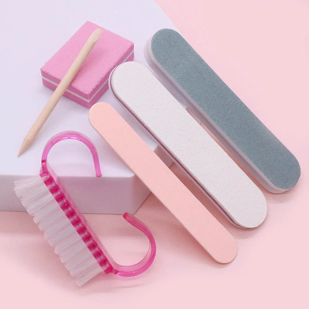 3/4/5/6-teiliges Maniküre-Set Mini-Nagelfeilen Buffer-Block Bunte Schleifpapier-Feilen Orangenholz Nagelhautschieber Nagelpflege-Werkzeuge