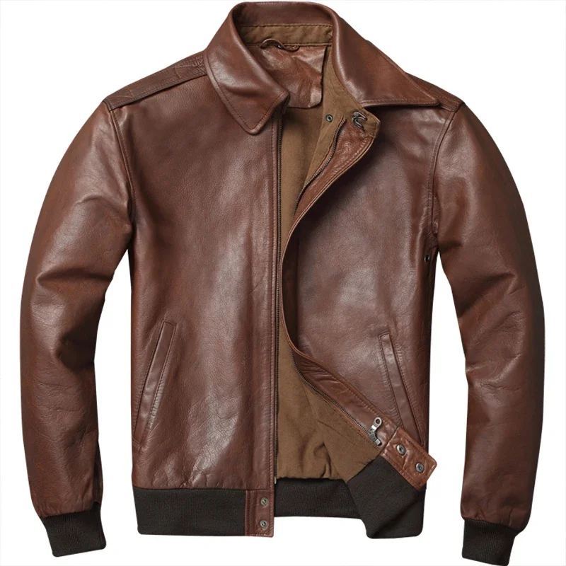 YR!Free shipping.Air Force.classic A2 genuine leather jacket.quality Brown cowhide coat.vintage leather clothing.plus size