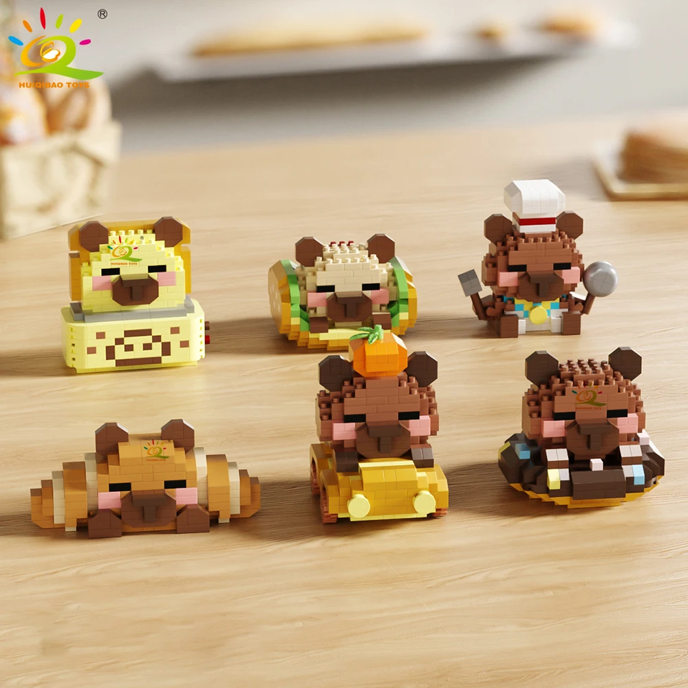 HUIQIBAO MOC Capybara Cavy Animal Micro Building Block Guinea Pig Mini Diamond Model Brick Toy for Children Desk Decor.