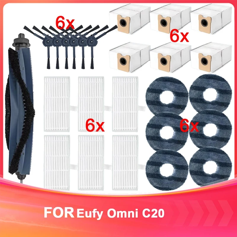 Compatible For Eufy Omni C20 Accessories Dust Bag Hepa Filter Roller Side Brush Mop Cloth Spare Parts