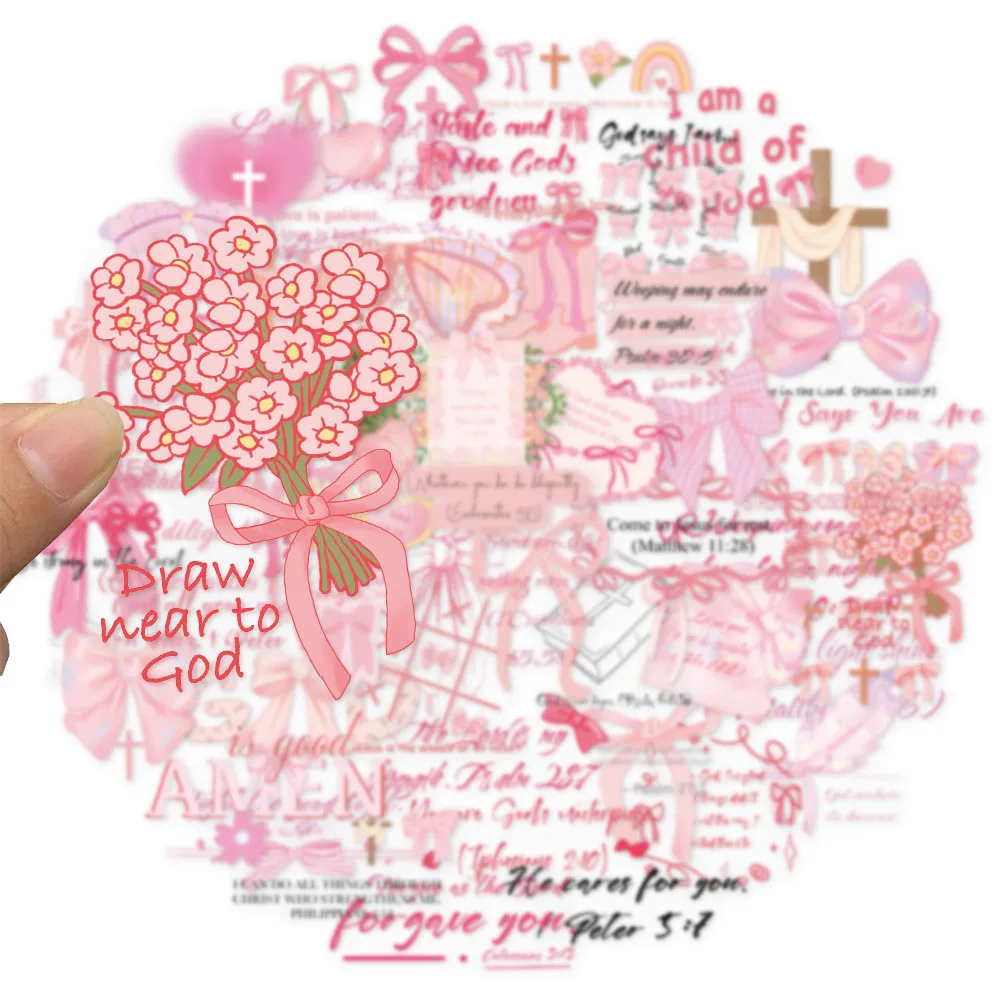 50개 핑크 리본 영어 재미있는 PET 스티커 DIY 여행가방 스케이트보드 오토바이 노트북 장식 스티커