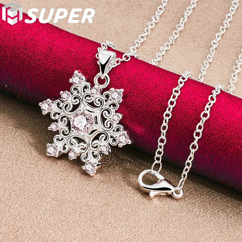 

925 Sterling Silver Snowflake AAA Zircon Pendant Necklace 16-30 Inch Chain For Woman Wedding Engagement Fashion Jewelry