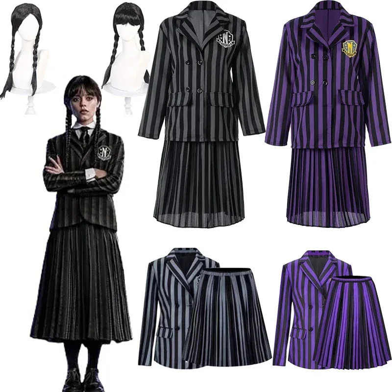 

Kids Children Addams Cosplay Costume Dress Outfits Halloween Carnival Suit Black Dress Role Play for Girls
