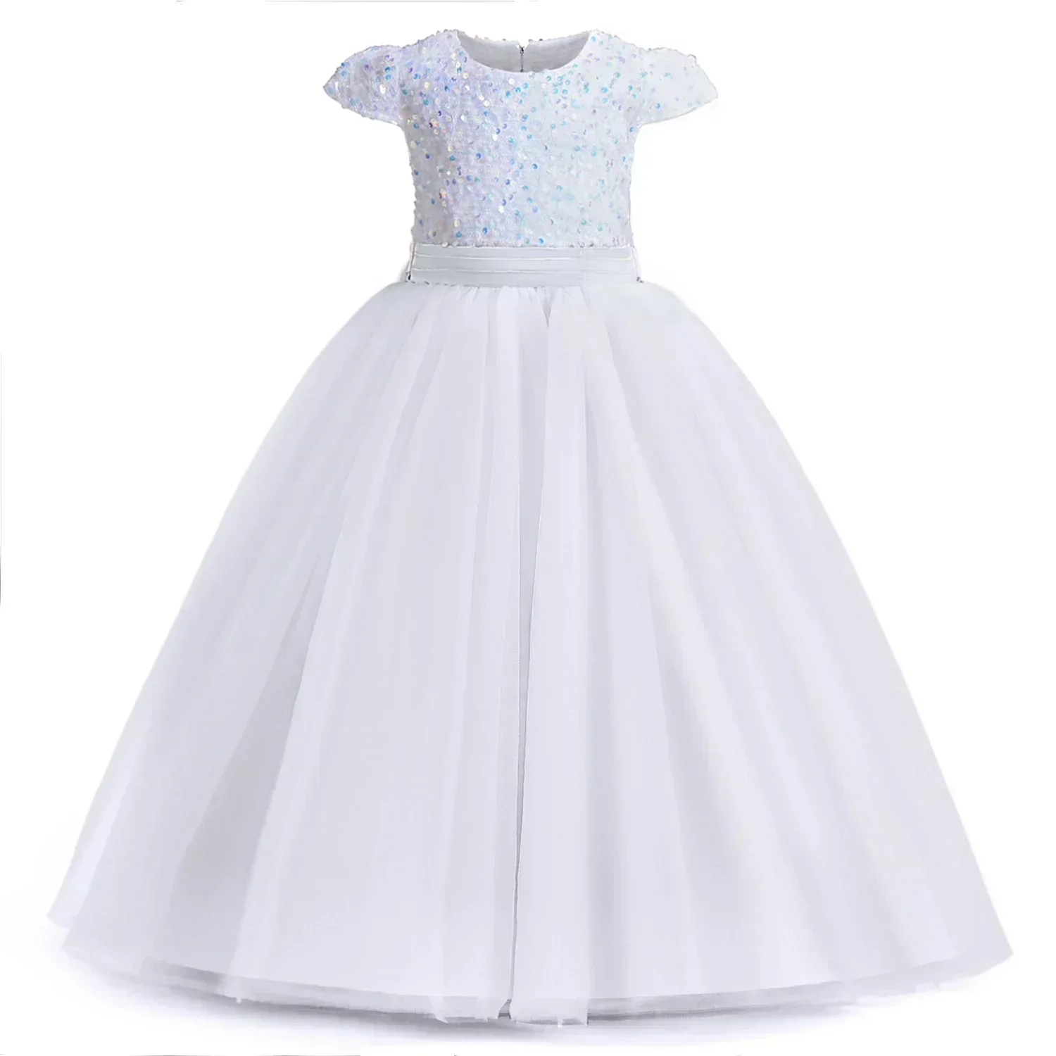 12 14 Yrs Girls Party Dresses Blue Sequined Bow Gala Prom Gown for Children Kids Formal Events Costume Birthday Princess Clothes