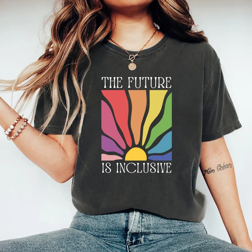 

The Future Is Inclusive T Shirt Retro LGBTQ Shirt Trans Rights T-shirt Women Short Sleeve Graphic Tees Streetwear Top LGBTQ Gift