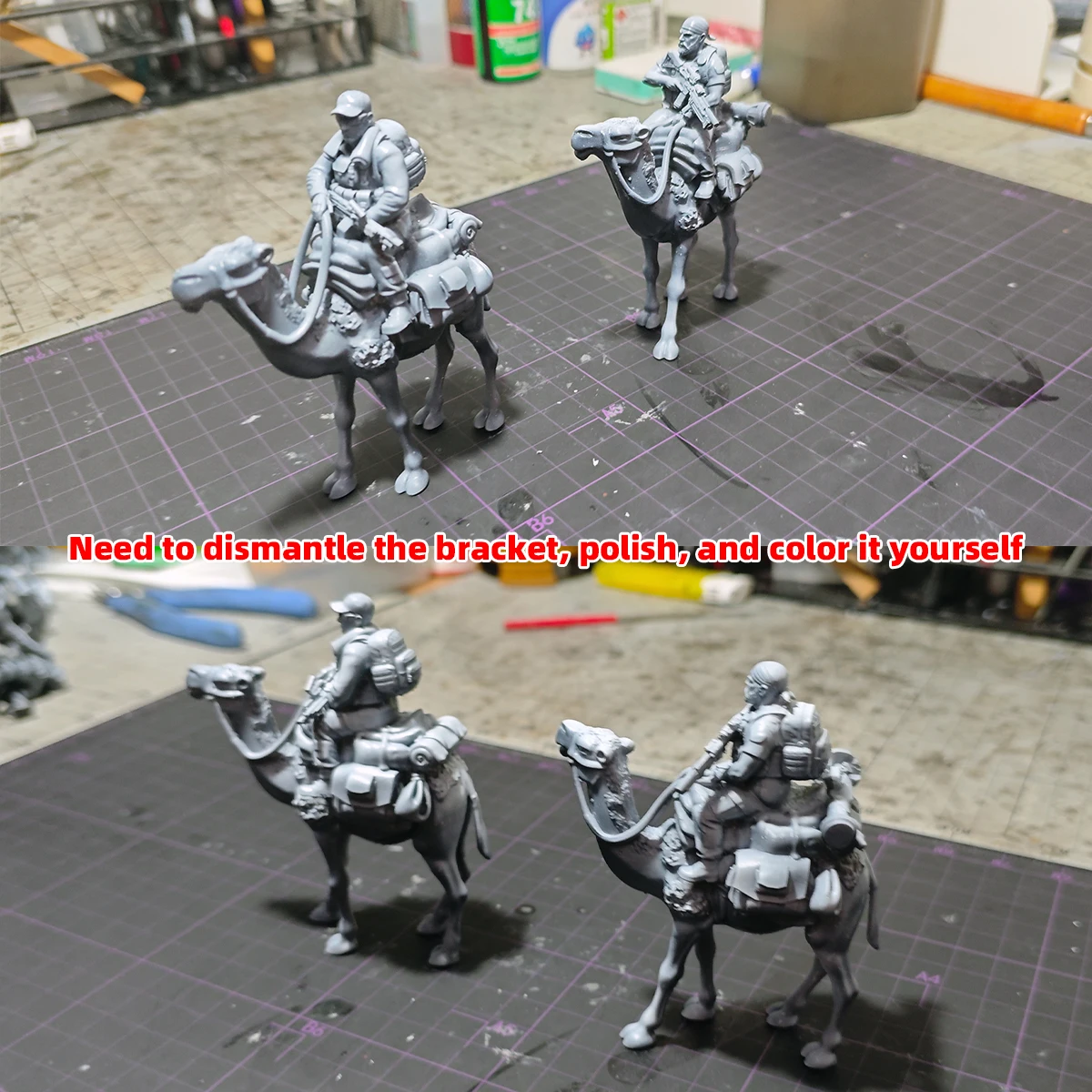 1/35 1/43 1/48 1/64 1/72 1/87 HO Maßstab Modellbausatz 3D Harz Miniatur Soldatenfiguren Diorama Unbemalte Kamel-Soldaten DIY – Detail 4
