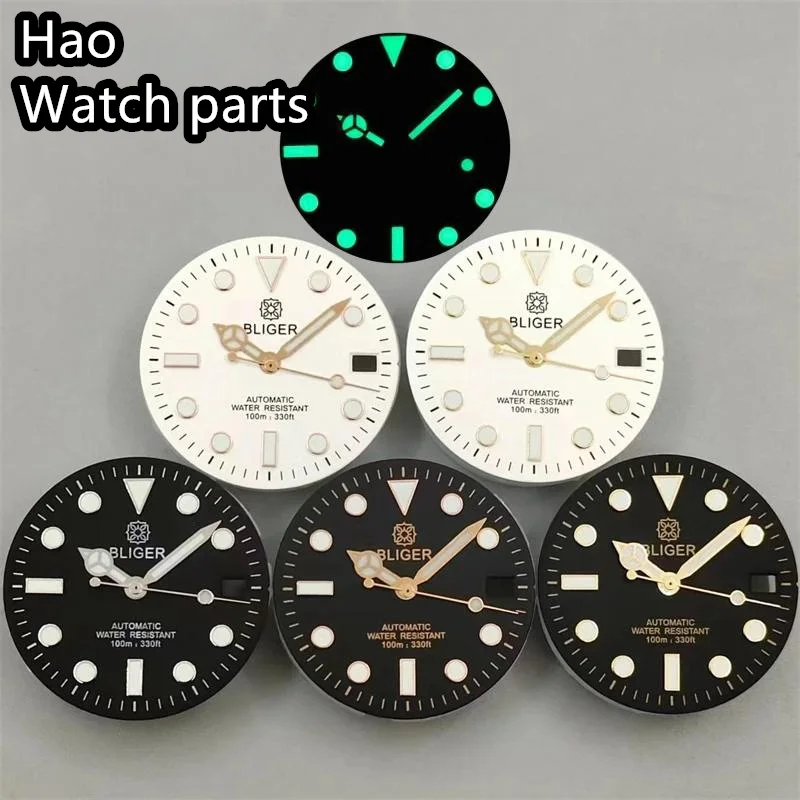 

BLIGER 29mm black white dial C3 Green luminous dial fit NH35 NH36 movement fit 3 o'clock crown 3.8 o'clock crown