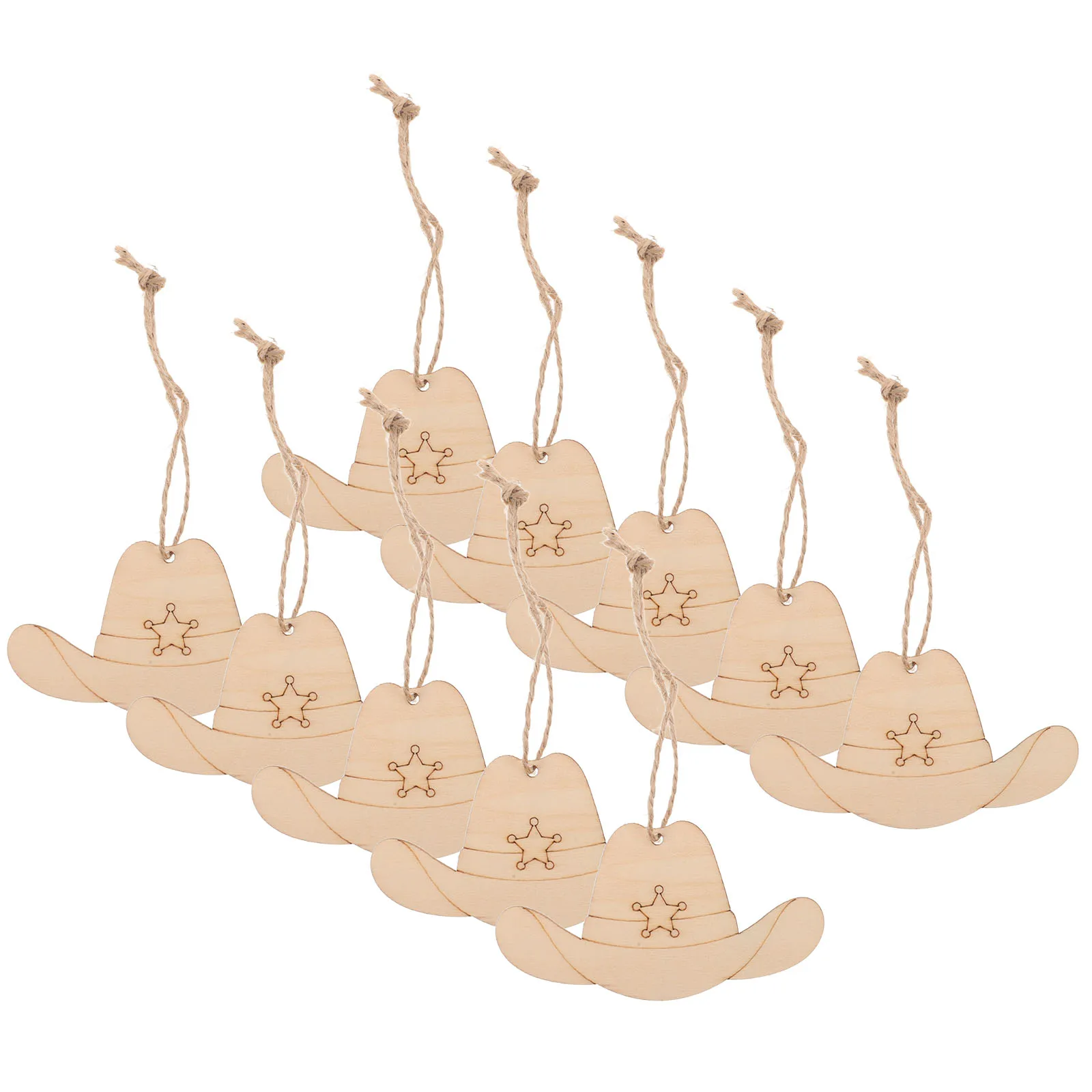 

50 Pcs Wood Chip Decoration Cowboy Hat Christmas Ornaments Beige Wooden Handing Sign Decorations